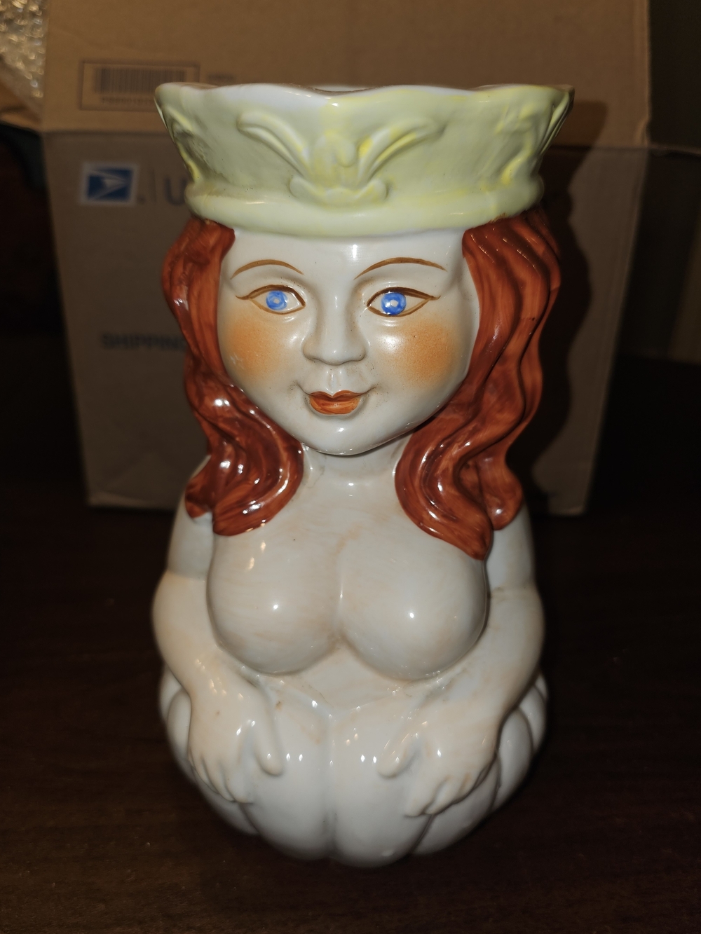 Rare Large Vintage Ceramic Nude Mermaid Toby Jug Pitcher Mug – 9" Kitsch